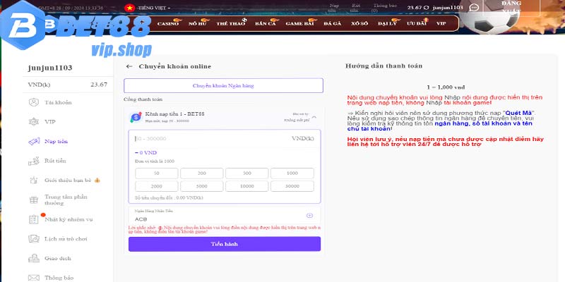 Hướng Dẫn Nạp Tiền Bet88 Phương Thức Giao Dịch Siêu Nhanh